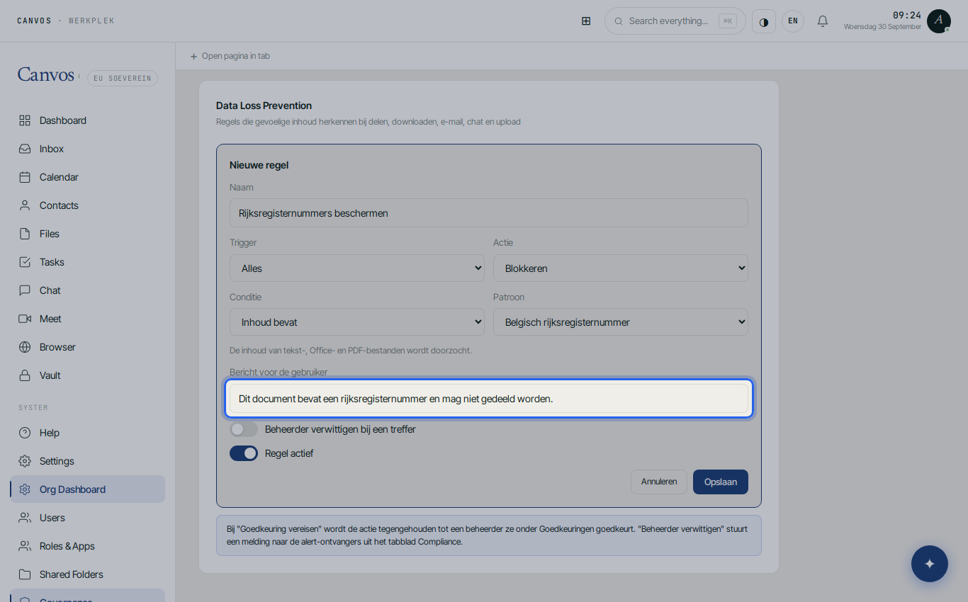 The message for the employee and the notify-administrator toggle