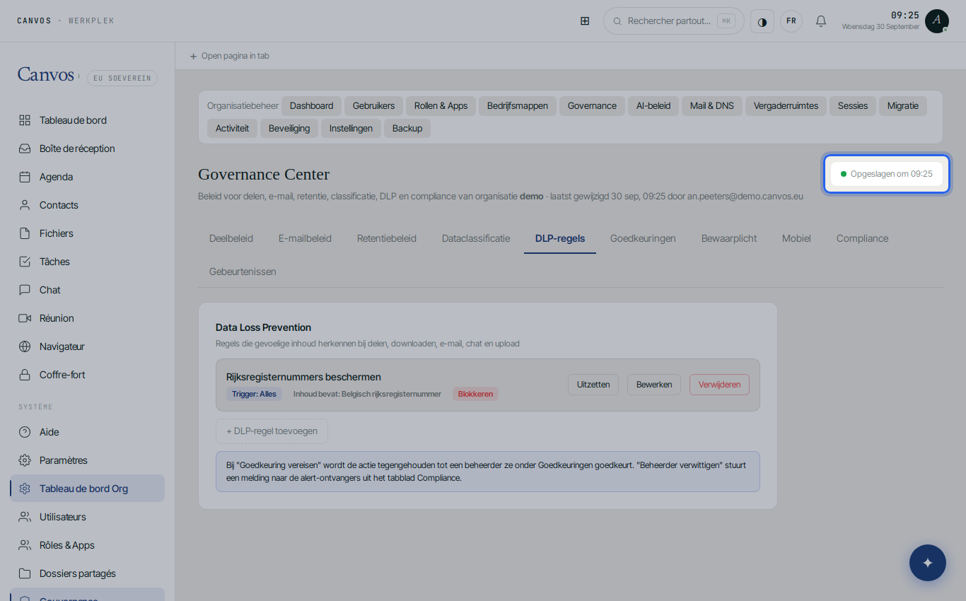 La règle dans la liste et la page indiquant enregistré à