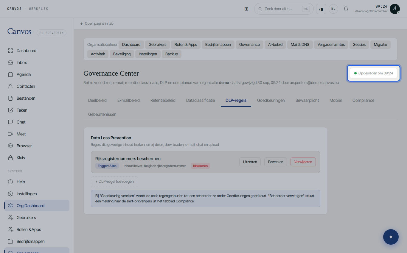 De regel staat in de lijst en de pagina toont Opgeslagen om