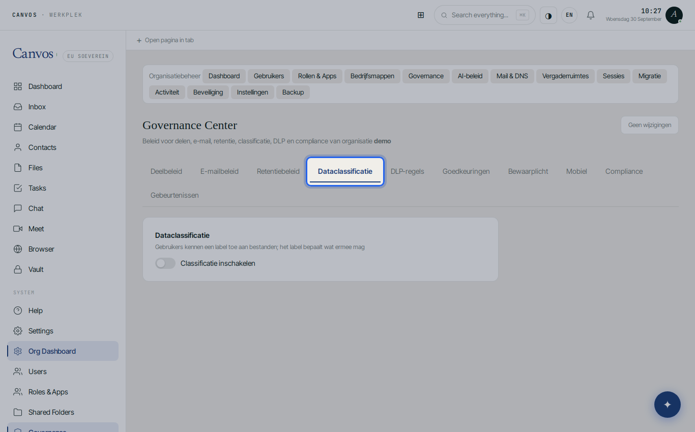 The data classification tab in the Governance Center