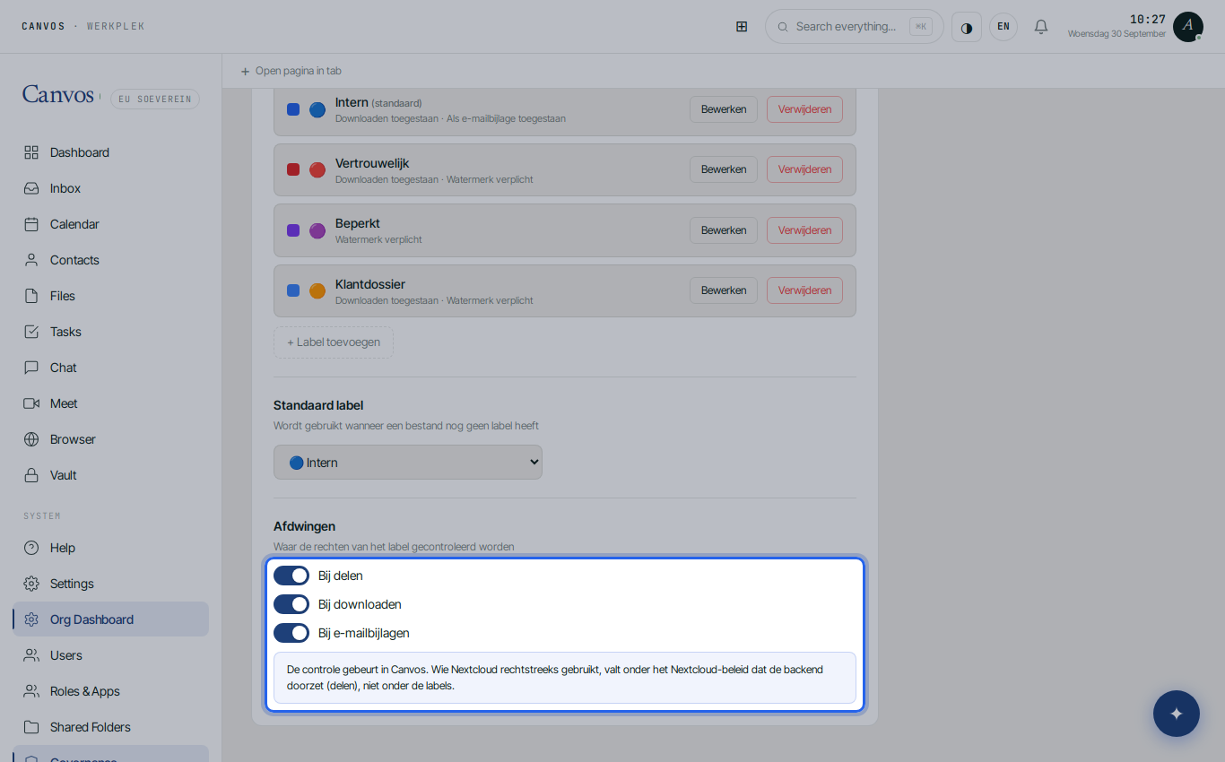 The three enforcement points switched on and the saved-at confirmation