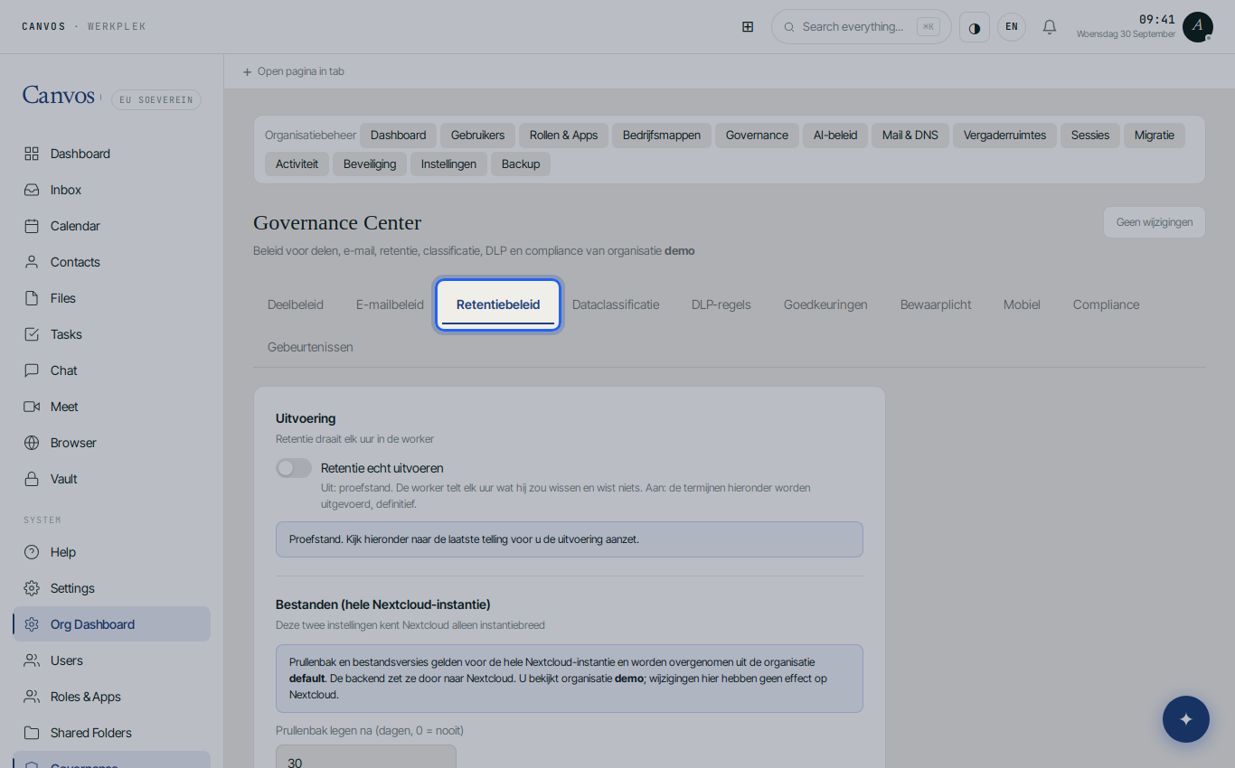 The retention policy tab with the execution section and the periods