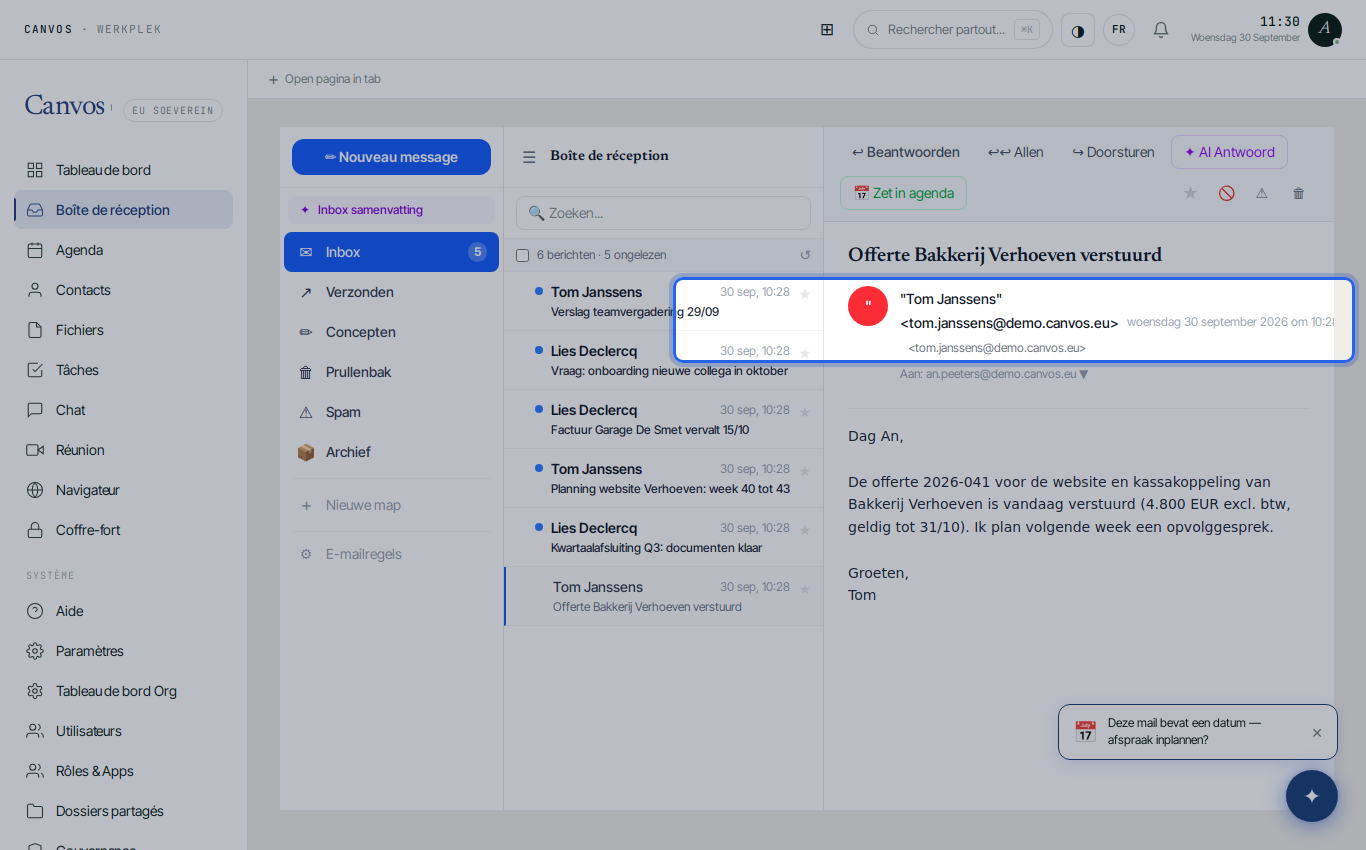 La fenêtre Nouveau message avec destinataire, objet et texte remplis