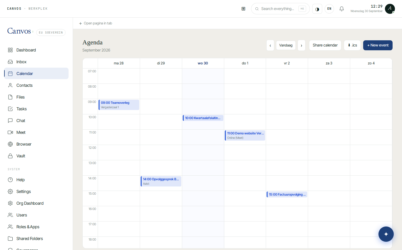The week view with this week's appointments