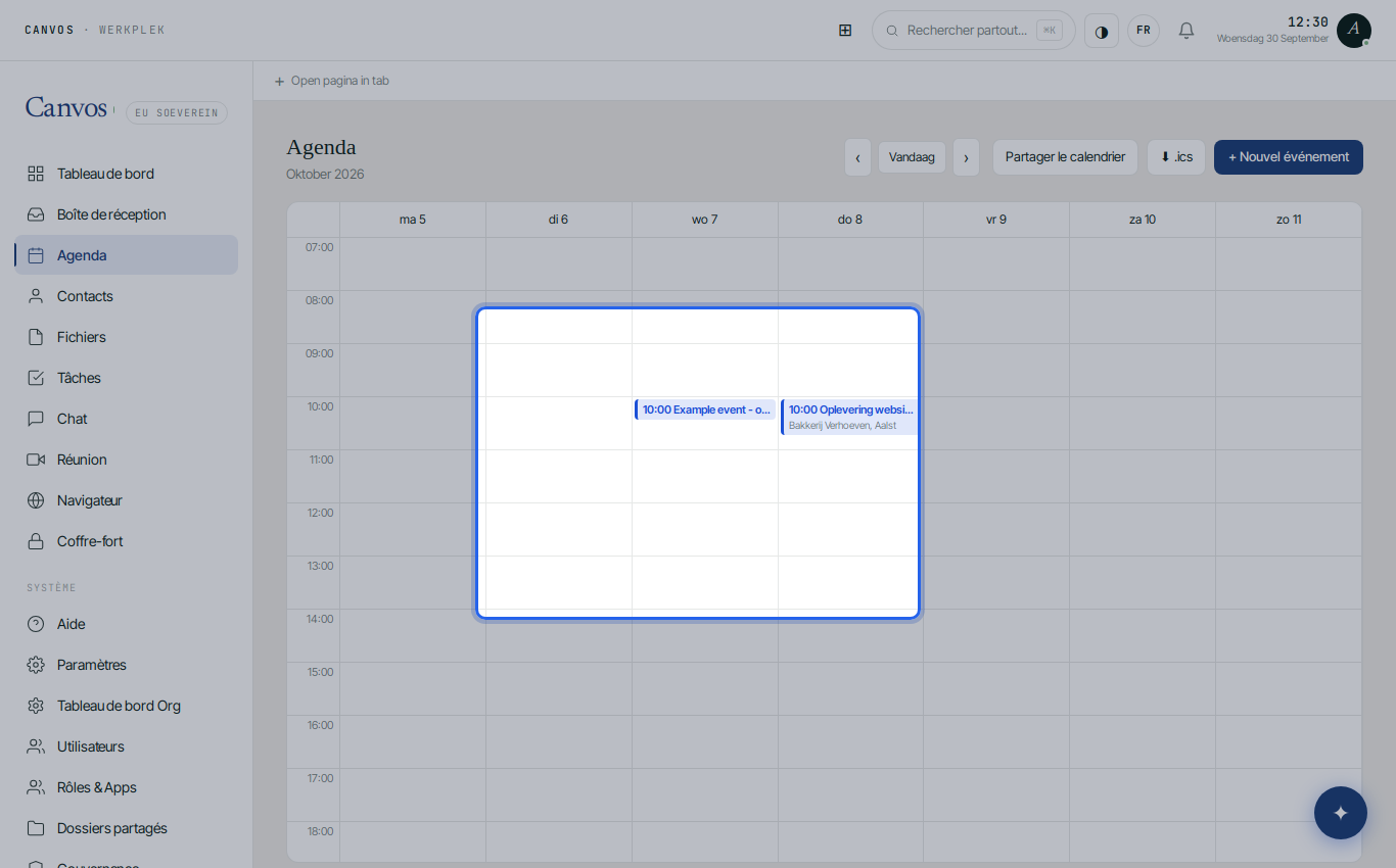 La fenêtre Partager le calendrier avec agenda, collègue et niveau d'accès