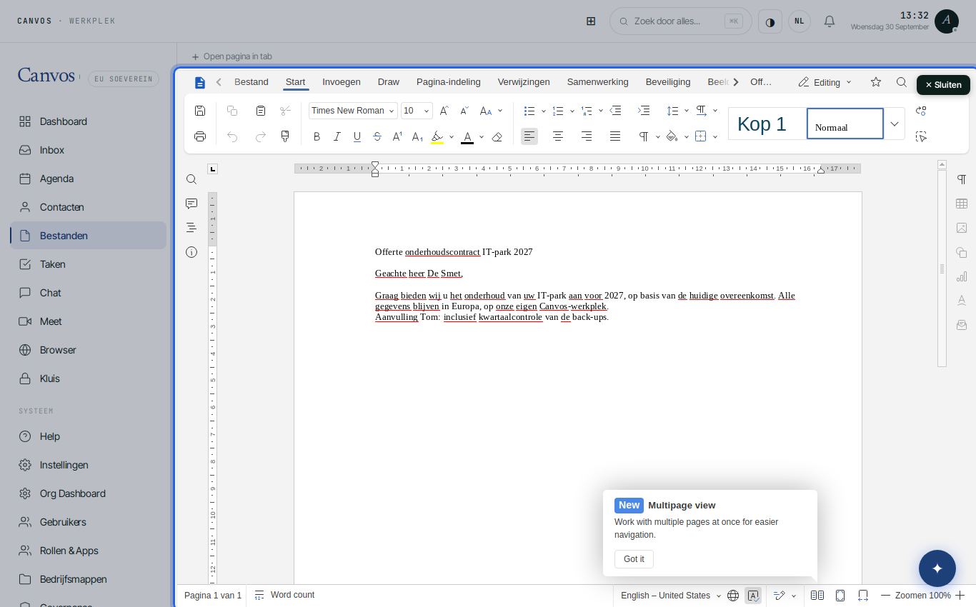 Twee mensen tegelijk in hetzelfde document in Euro-Office
