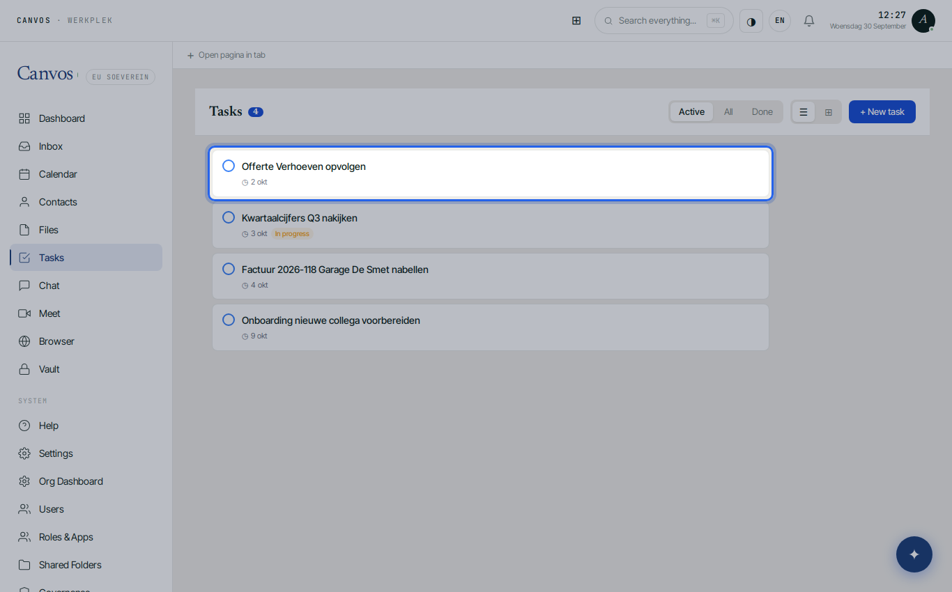The task list with four open tasks