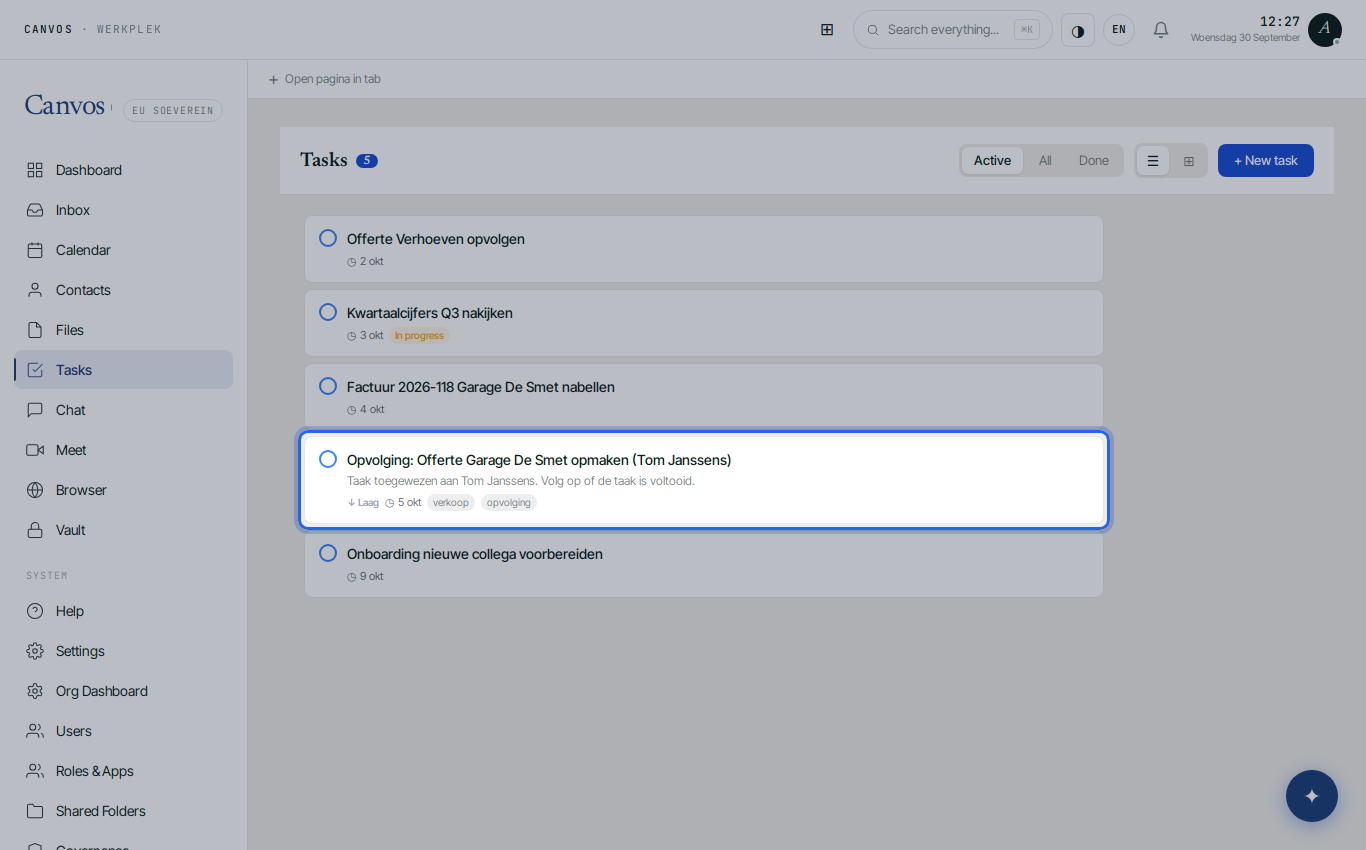 The new task in the list