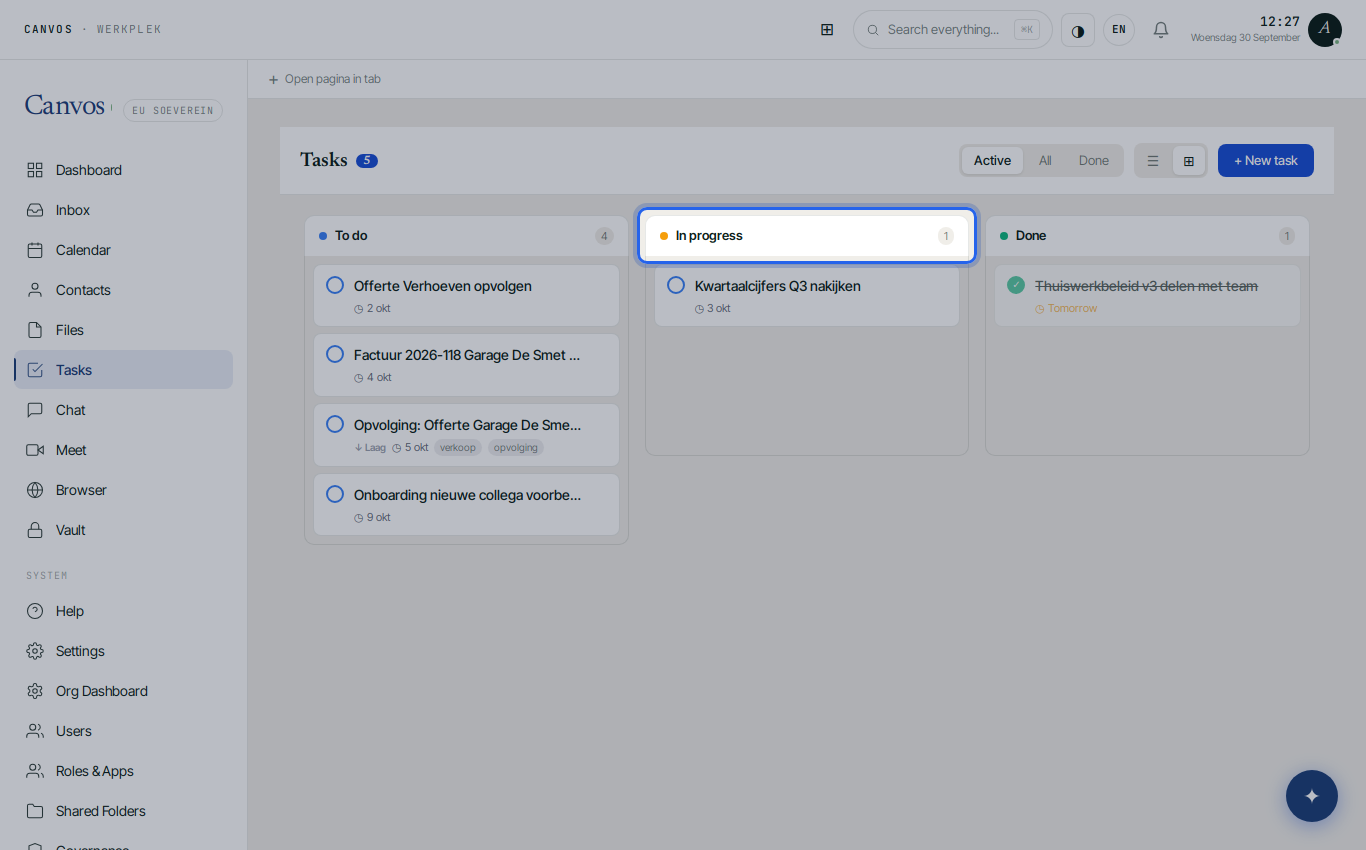 The kanban board with the columns To do, In progress and Done
