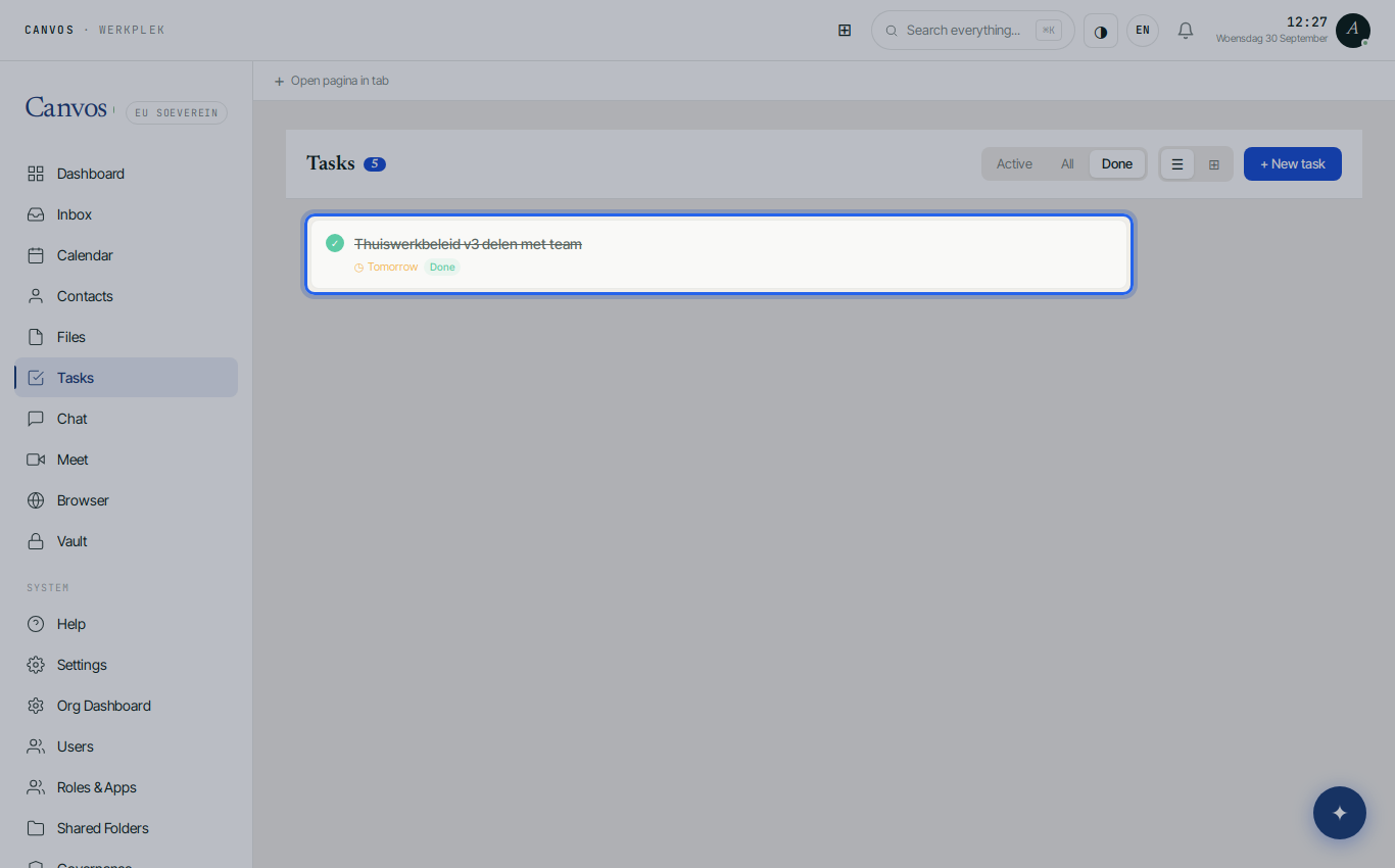 The Done filter with a finished task