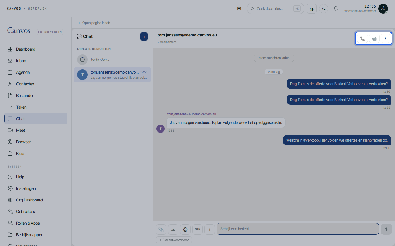 Het kanaal verkoop met de knoppen voor video- en audiovergadering