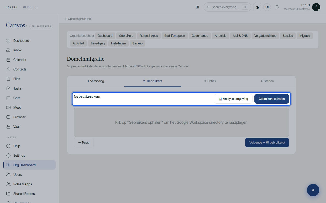 Step 2 of the wizard: fetching users from the Google directory