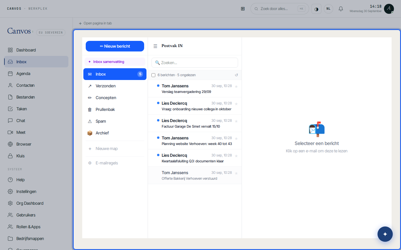De Inbox van Canvos Mail