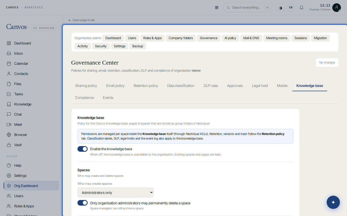The Knowledge tab in the Governance Center