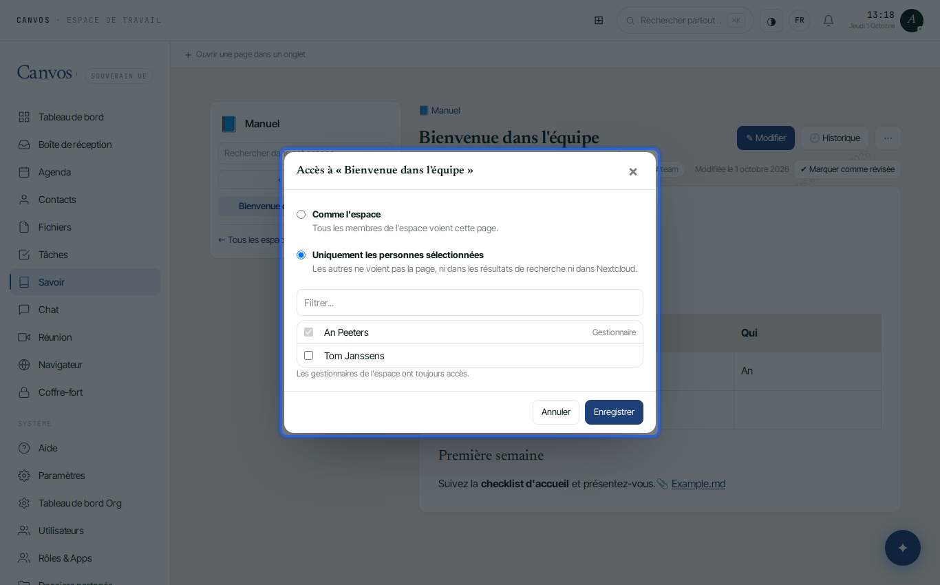 La fenêtre Restreindre l'accès avec Uniquement les personnes sélectionnées